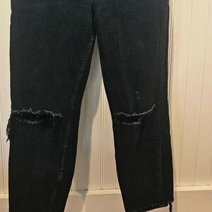 Abercrombie & Fitch Black The Mom High Rise Jeans with Distressed Knees
